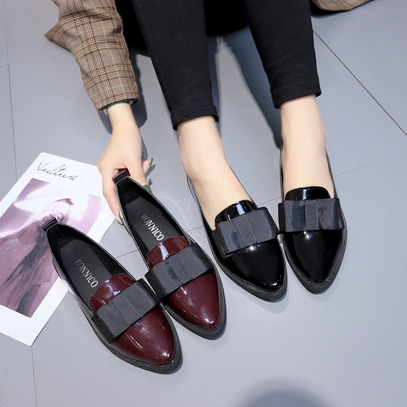 Summer Clothing Stores - Zapatos Planos de Piel Sintética Negra/Vino